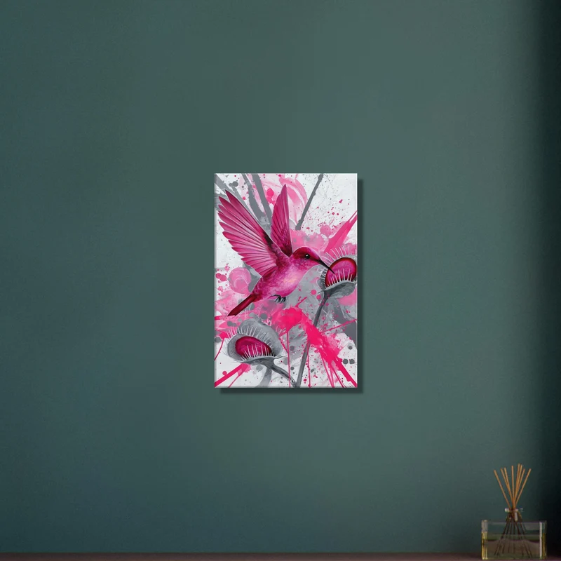 Cute Pink Hummingbird Oil Painting