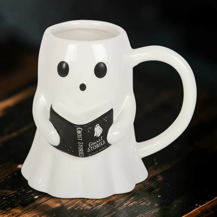 Geister Tasse – Keramikbecher mit lesendem Gespenst