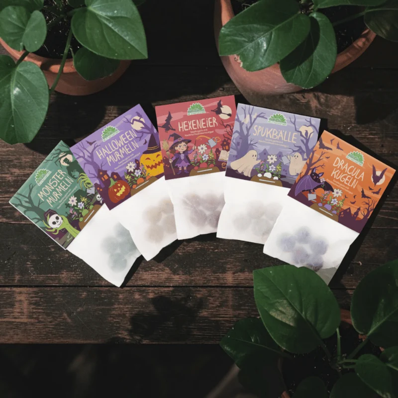 Halloween Blumenmurmeln Set – 25 Saatkugeln in 5 Designs