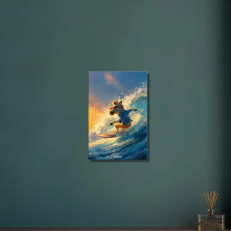 Zebra riding a Wave Oil Painting
