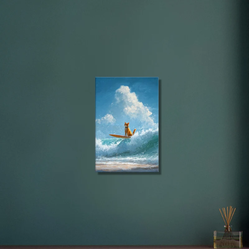 Cat riding a Wave Oil Painting