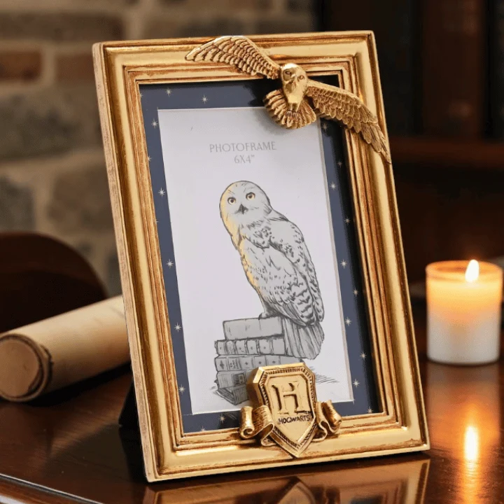 Harry Potter Bilderrahmen Hedwig – Goldener Fotorahmen mit 3D-Eule