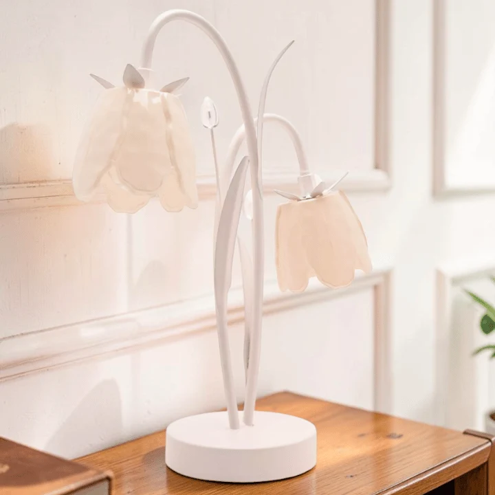 LED Tischlampe Blume – Florale Tischleuchte mit 2 Blüten in Creme