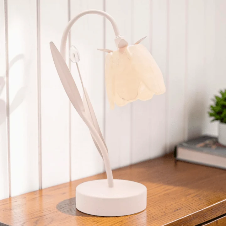 LED Tischlampe Blume – Florale Tischleuchte mit einer Blüte in Creme
