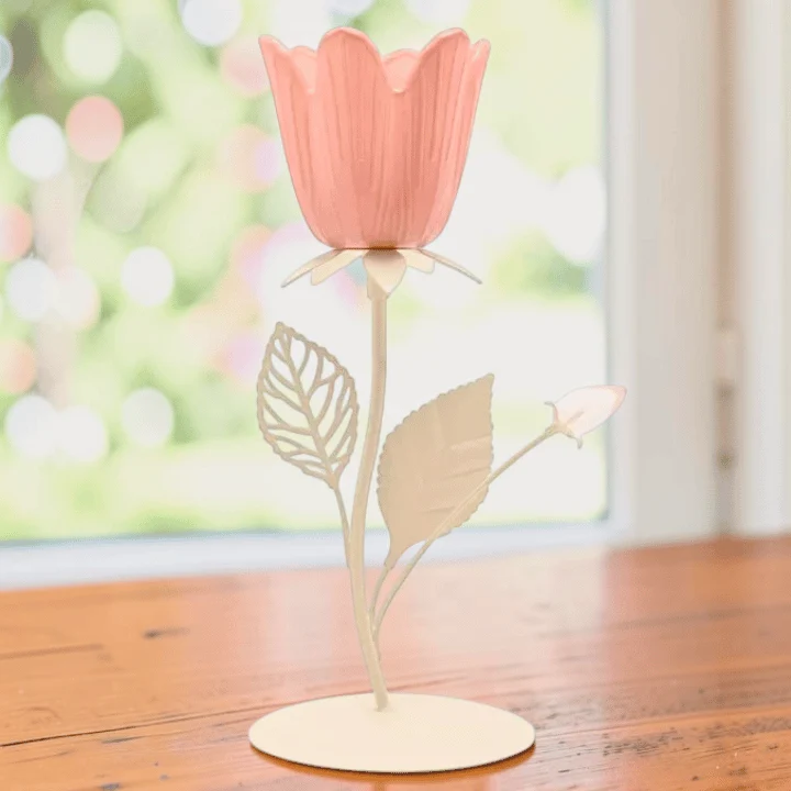Kerzenhalter Set Blume – 2 florale Kerzenständer in Rosa & Creme