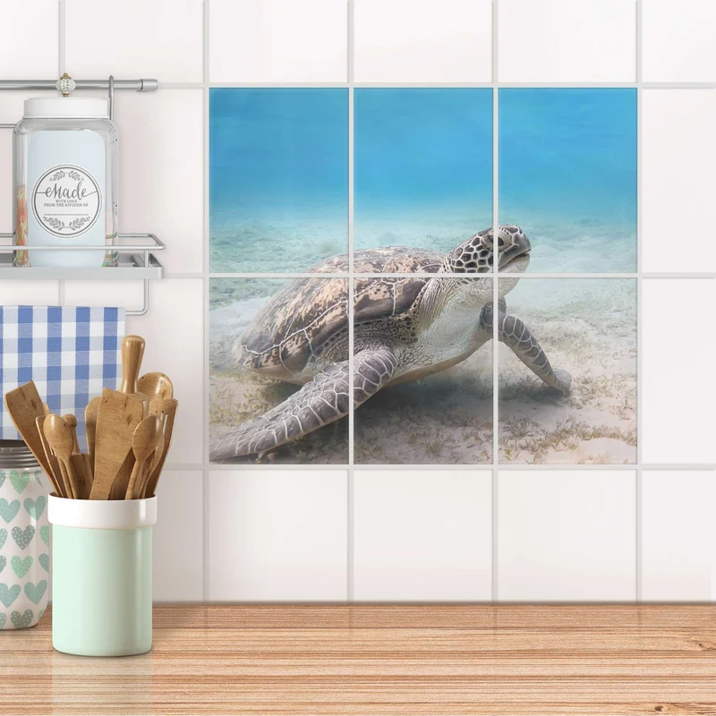 Fliesenaufkleber [hoch] für Küche & Bad - Design: Green Sea Turtle