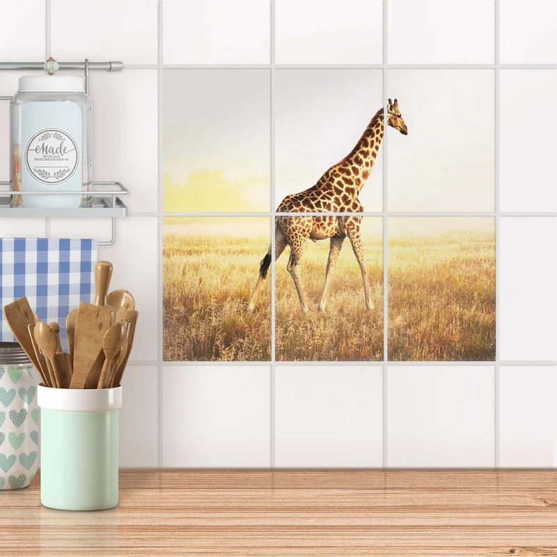 Fliesenaufkleber [hoch] für Küche & Bad - Design: Savanna Giraffe