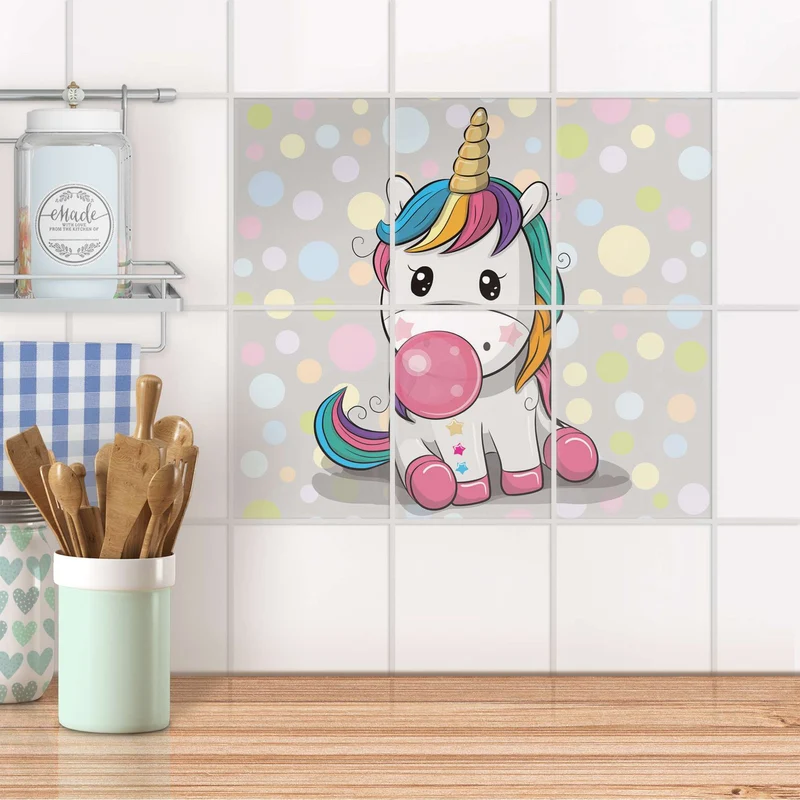 Fliesenaufkleber [hoch] für Küche & Bad - Design: Rainbow das Einhorn