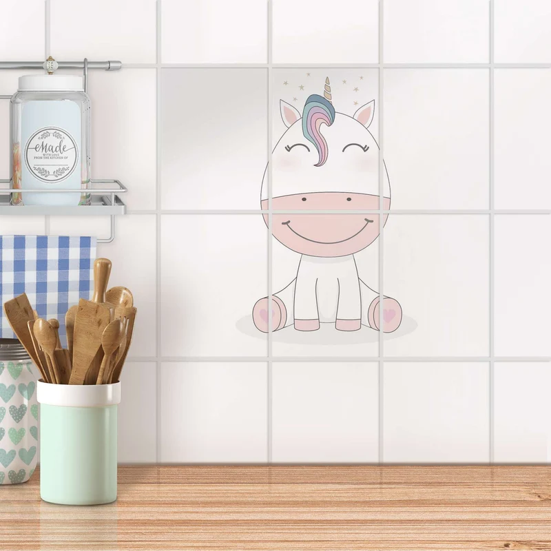 Fliesenaufkleber [hoch] für Küche & Bad - Design: Baby Unicorn
