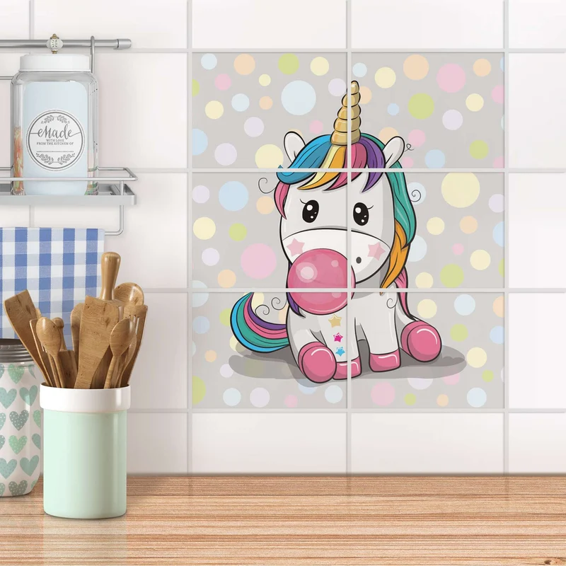Fliesenfolie [quer] für Küche & Bad - Design: Rainbow das Einhorn