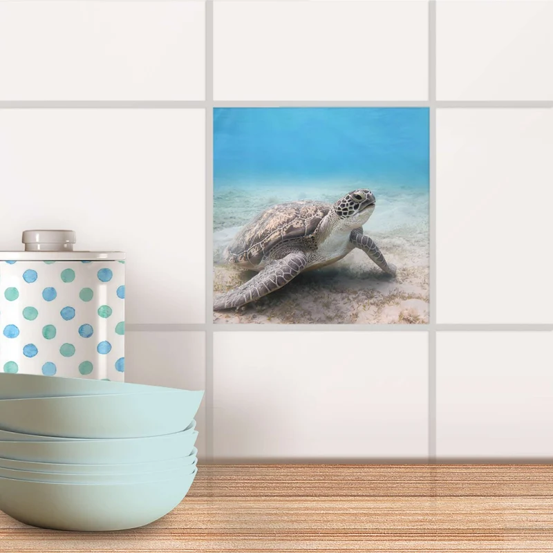 Fliesenaufkleber für Küche & Bad - Design: Green Sea Turtle