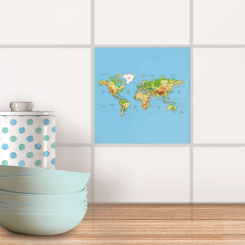 Fliesenaufkleber für Küche & Bad - Design: Geografische Weltkarte