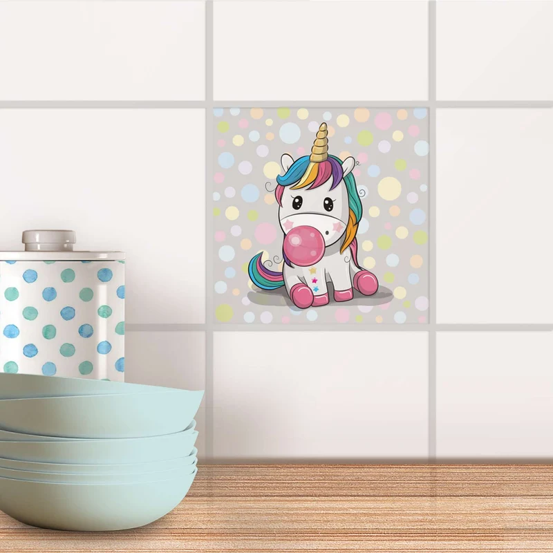 Fliesenaufkleber für Küche & Bad - Design: Rainbow das Einhorn