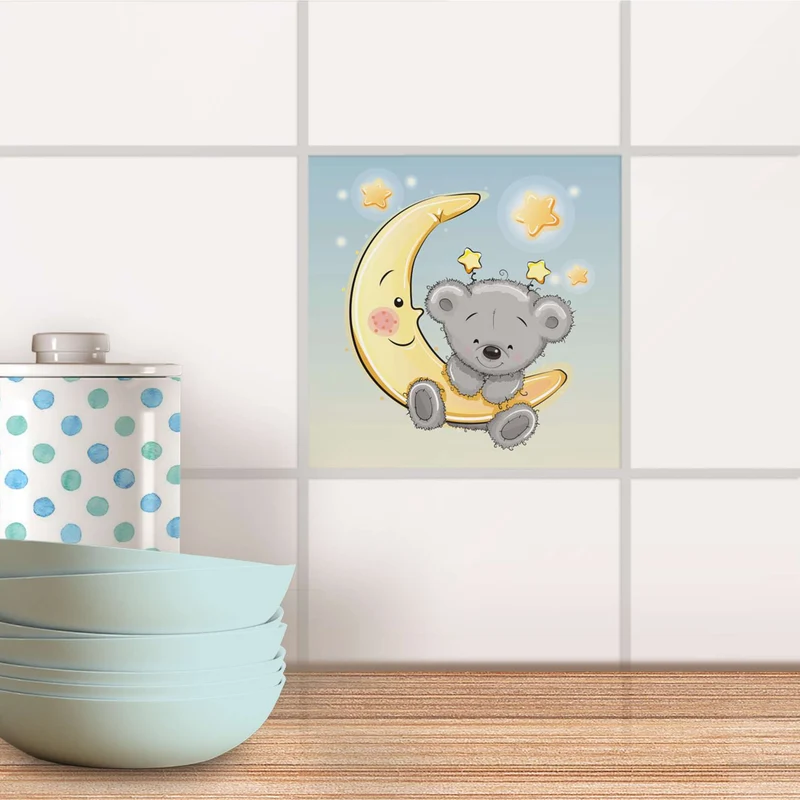 Fliesenaufkleber für Küche & Bad - Design: Teddy und Mond