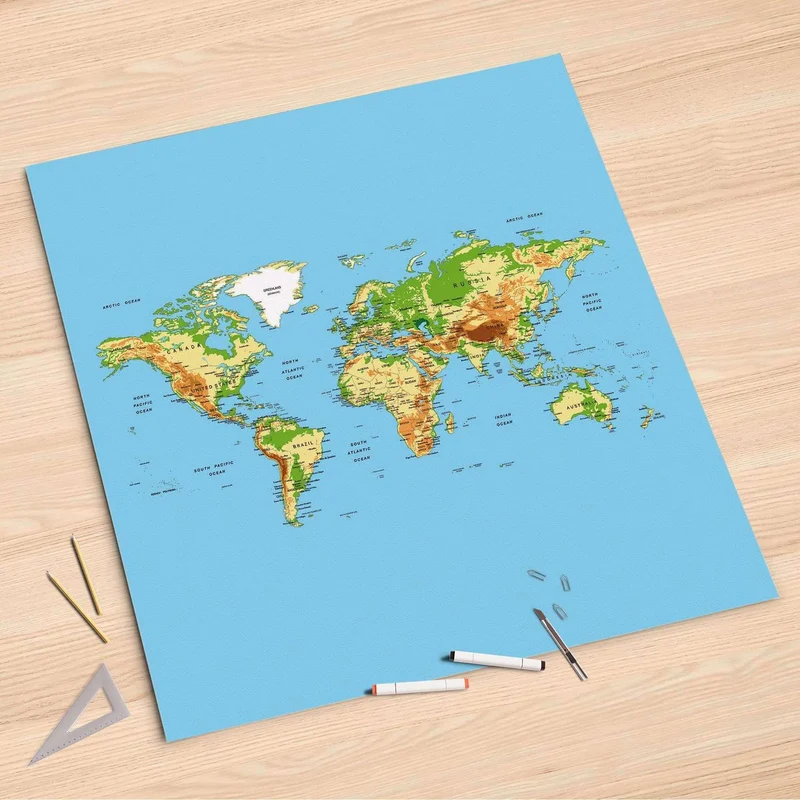 Folienbogen (90x90 cm) - Design: Geografische Weltkarte