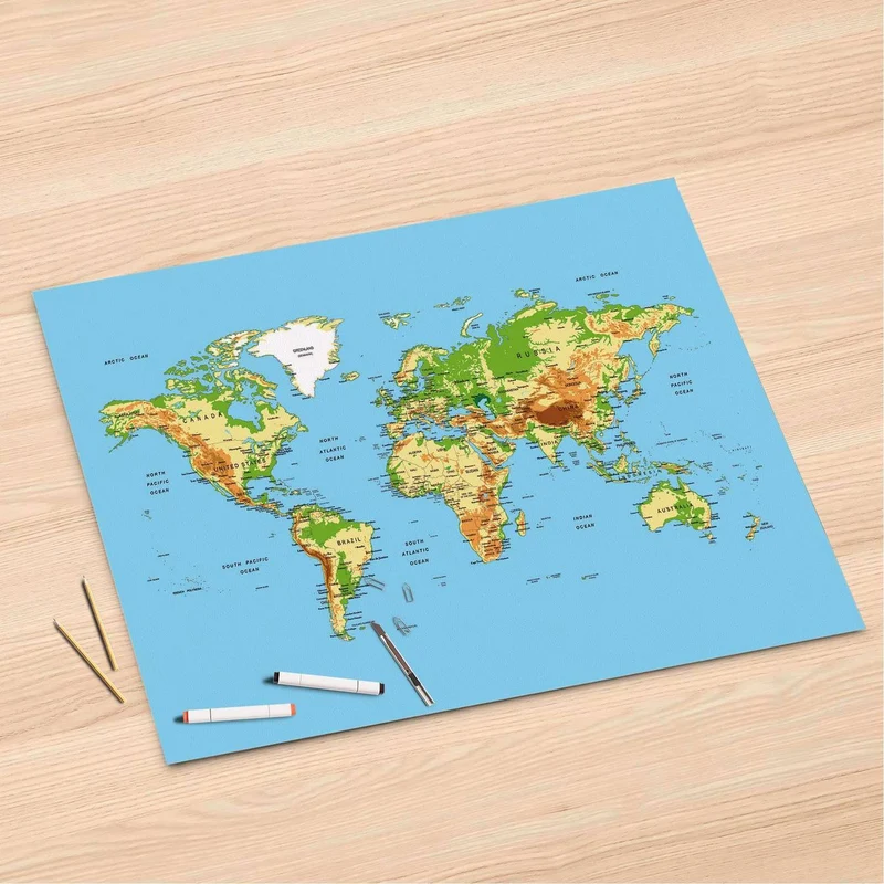 Folienbogen (120x80 cm) - Design: Geografische Weltkarte