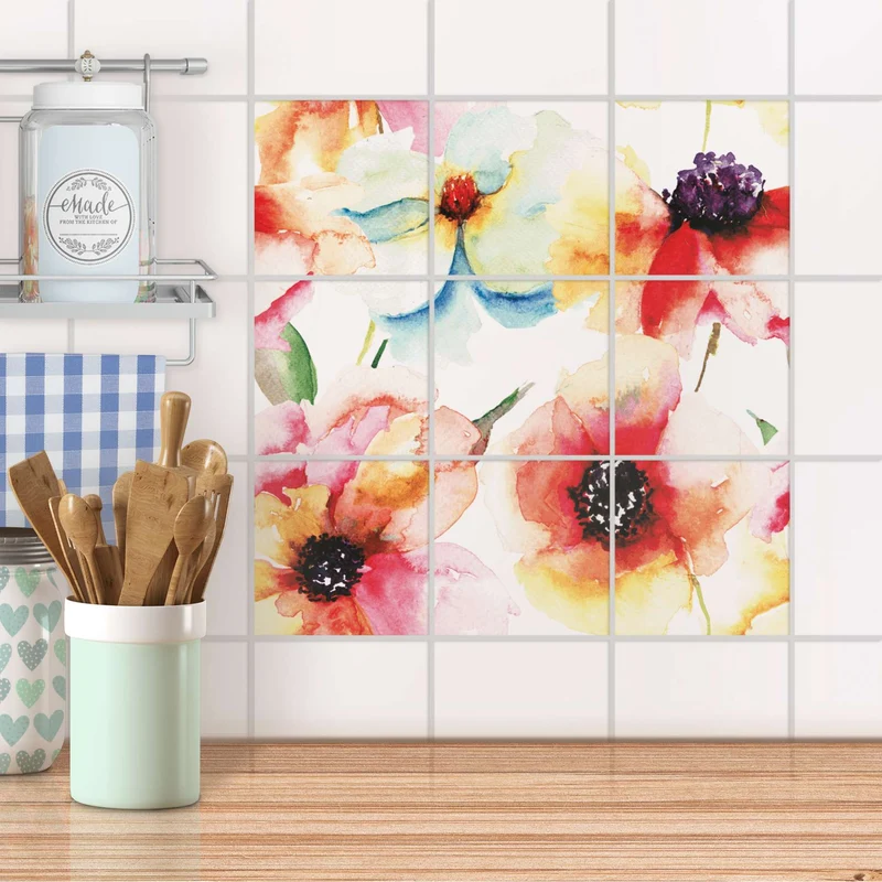 Klebefliesen für Küche & Bad - Design: Water Color Flowers