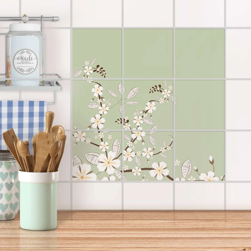 Klebefliesen für Küche & Bad - Design: White Blossoms