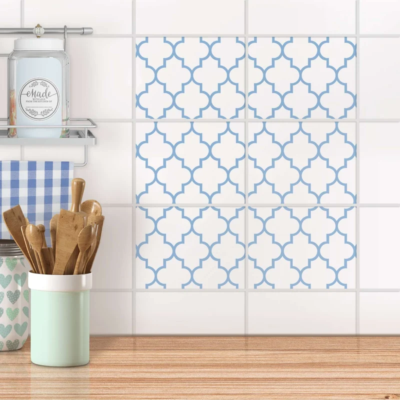 Fliesenfolie [quer] für Küche & Bad - Design: Retro Pattern - Blau