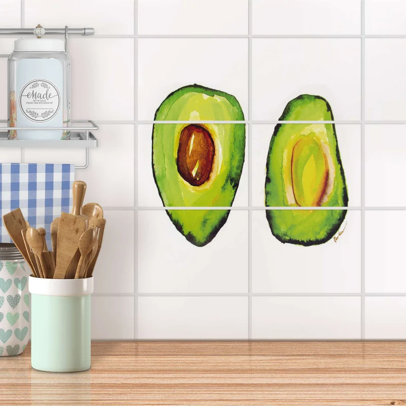 Fliesenfolie [quer] für Küche & Bad - Design: Avocado halb und halb