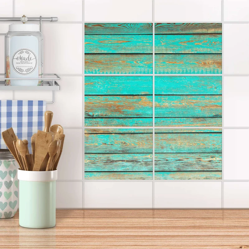 Fliesenfolie [quer] für Küche & Bad - Design: Wooden Aqua