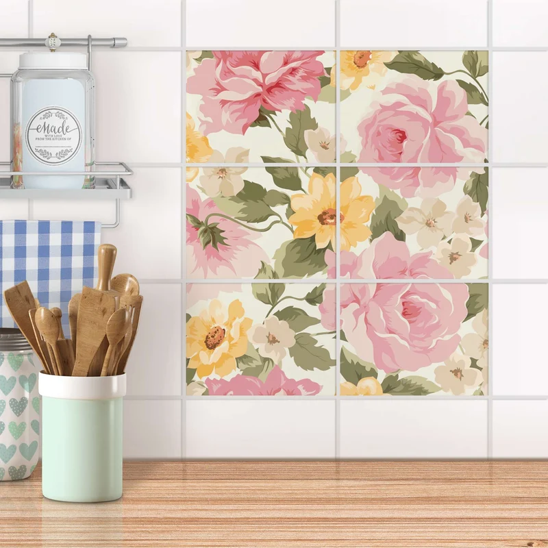 Fliesenfolie [quer] für Küche & Bad - Design: Vintage Flowers