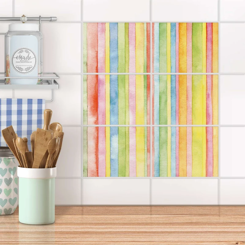 Fliesenfolie [quer] für Küche & Bad - Design: Watercolor Stripes