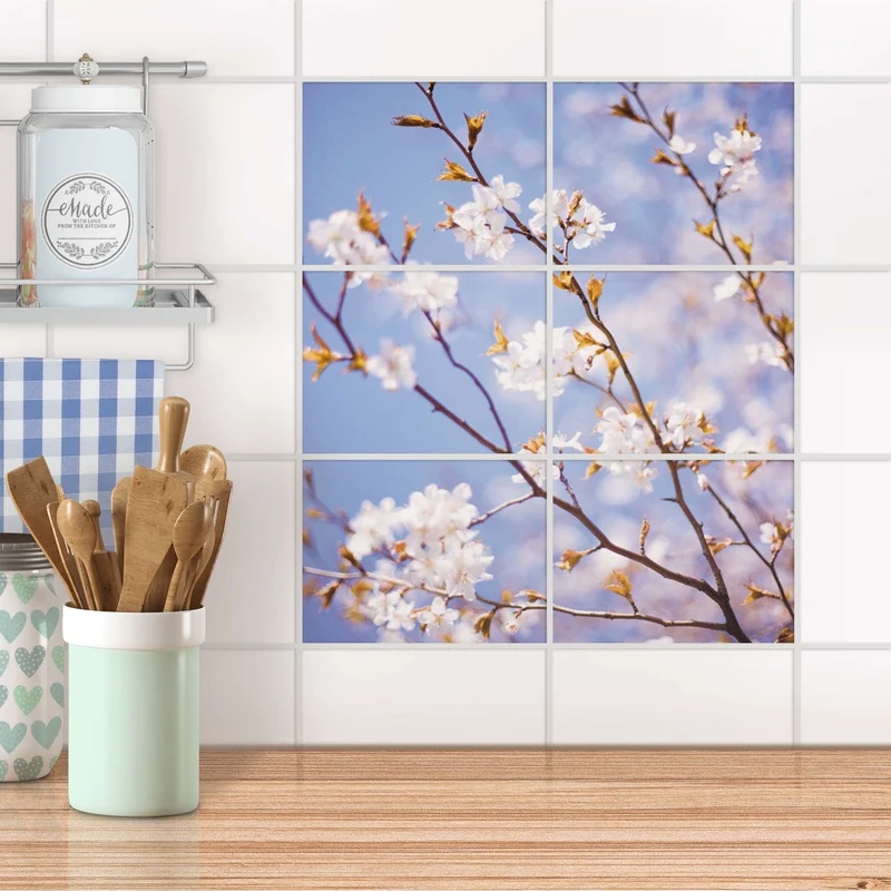 Fliesenfolie [quer] für Küche & Bad - Design: Apple Blossoms