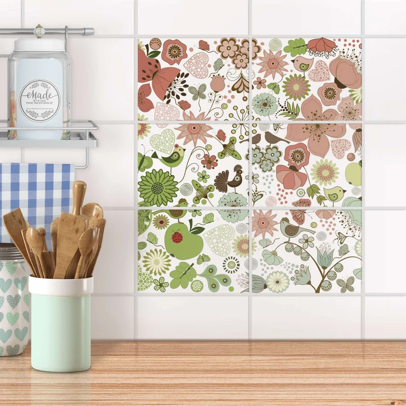 Fliesenfolie [quer] für Küche & Bad - Design: Flower Pattern