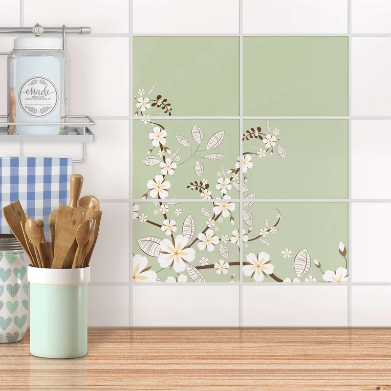 Fliesenfolie [quer] für Küche & Bad - Design: White Blossoms