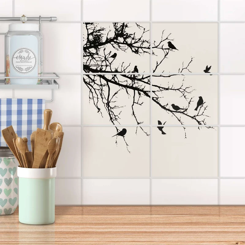 Fliesenfolie [quer] für Küche & Bad - Design: Tree and Birds 1