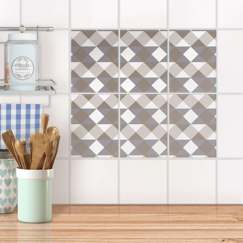 Fliesenaufkleber [hoch] für Küche & Bad - Design: Triangle Pattern - Grau