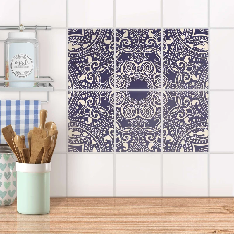 Fliesenaufkleber [hoch] für Küche & Bad - Design: Blue Mandala