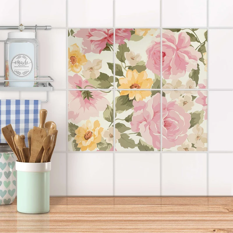 Fliesenaufkleber [hoch] für Küche & Bad - Design: Vintage Flowers