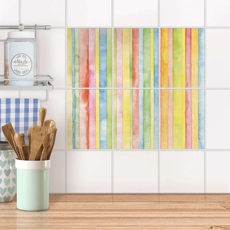 Fliesenaufkleber [hoch] für Küche & Bad - Design: Watercolor Stripes