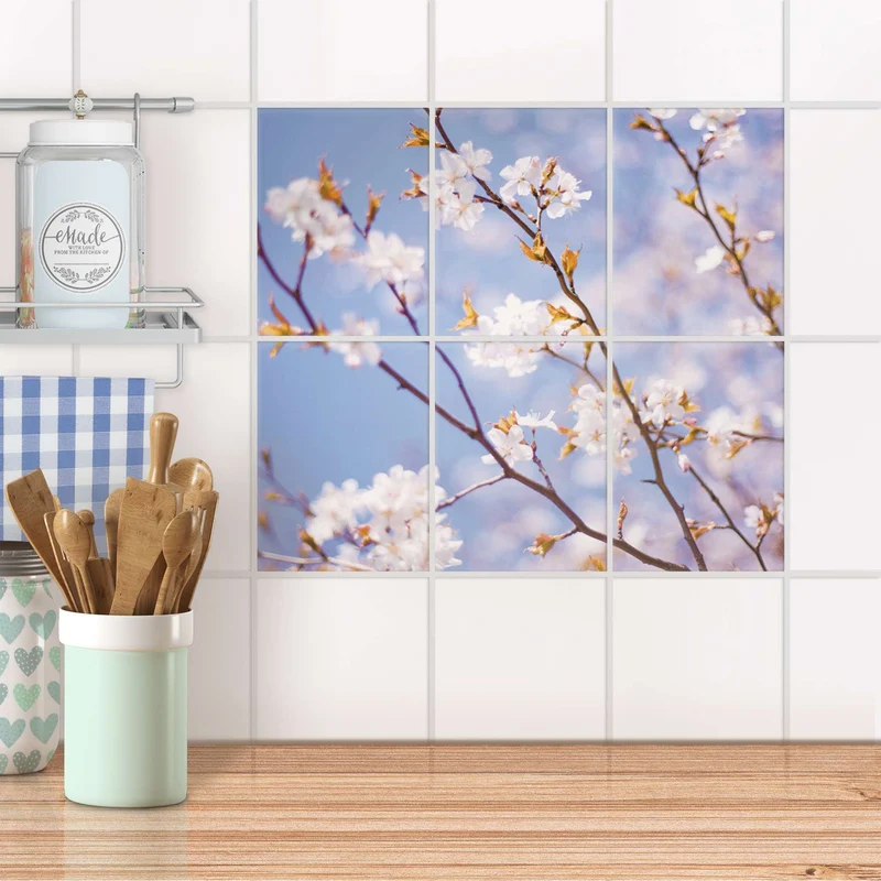 Fliesenaufkleber [hoch] für Küche & Bad - Design: Apple Blossoms