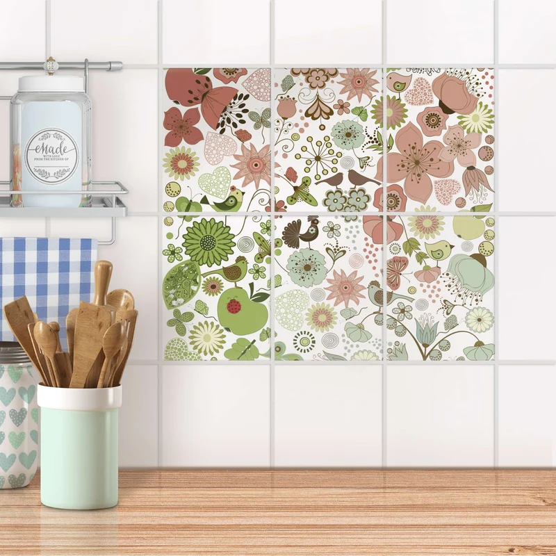 Fliesenaufkleber [hoch] für Küche & Bad - Design: Flower Pattern