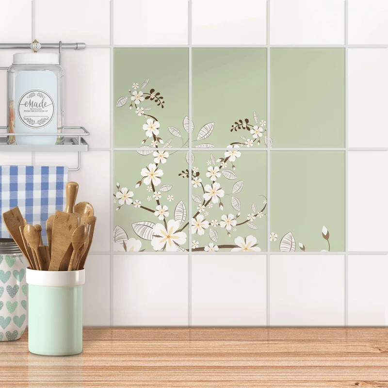 Fliesenaufkleber [hoch] für Küche & Bad - Design: White Blossoms