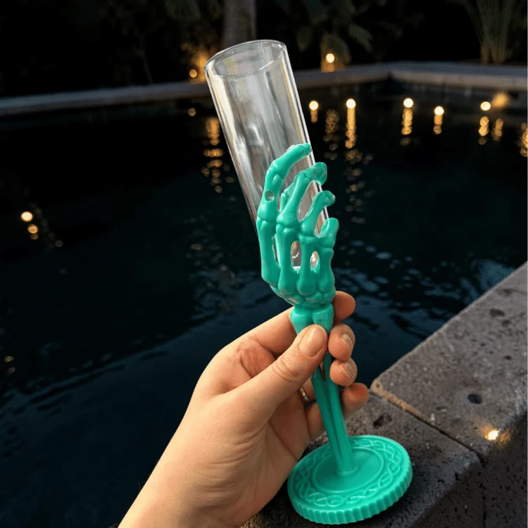 Neon Skelett-Hand Trinkglas – Summerween Sektglas