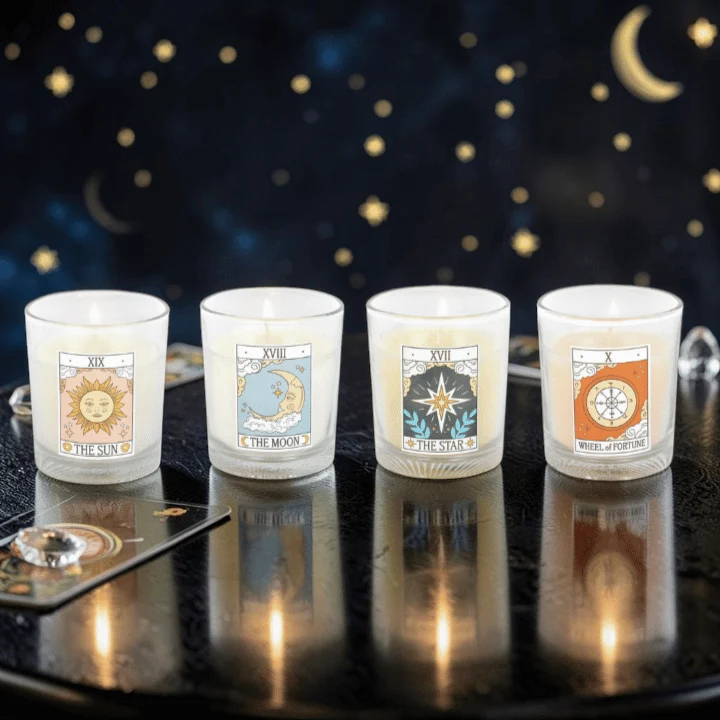 Tarot-Kerzen-Set – 4 Duftkerzen im Vintage-Tarot-Design