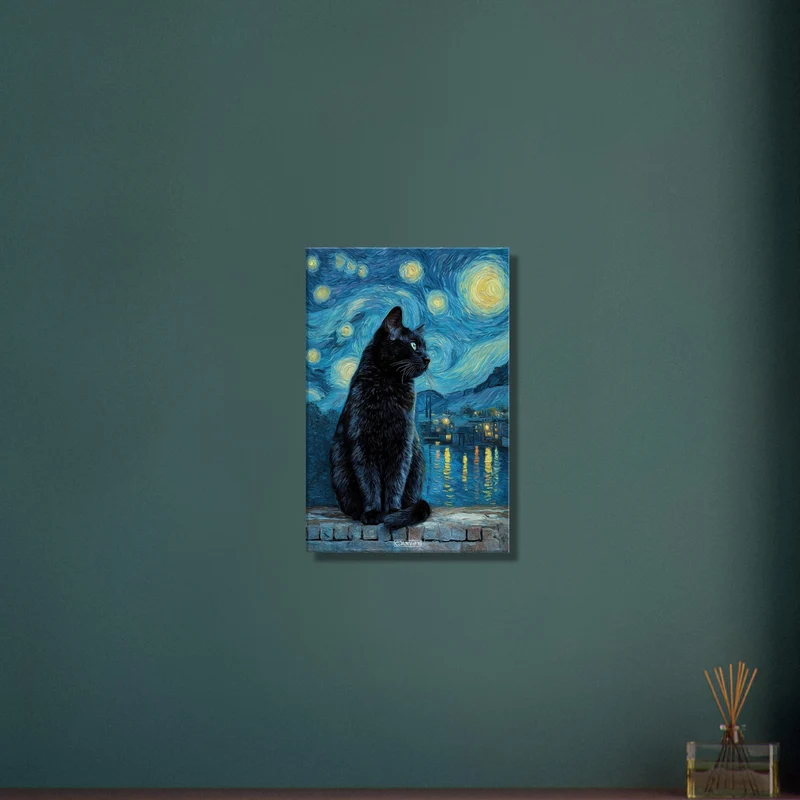 Black Cat in the Starry Night