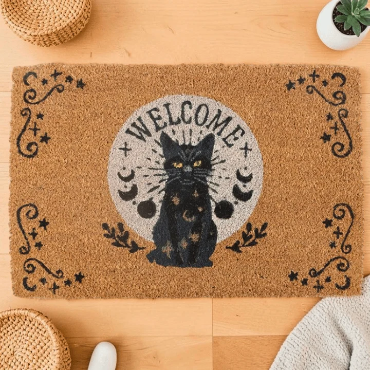 Schwarze Katze Fußmatte – Witchy Türmatte Katzen Energie