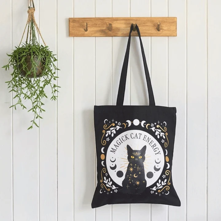 Schwarze Katze Tote Bag – Witchy Stofftasche für Katzenliebhaber