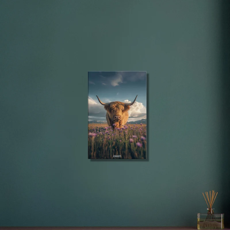 Highland Cow in Field of Flowers