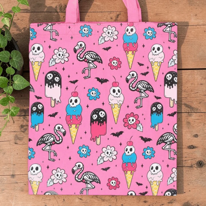 Dead Hot Days Stoffbeutel – Summerween Tasche mit Totenkopf-Eis und spooky Vibes