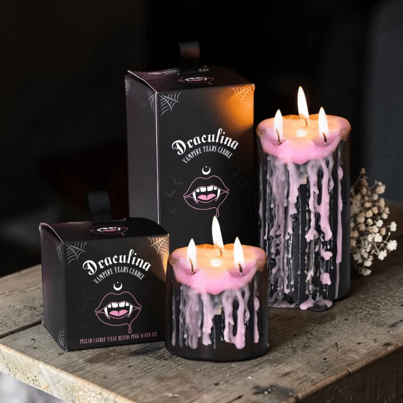 Vampir Kerzen Set – 2 Stumpenkerzen PINKE Tränen