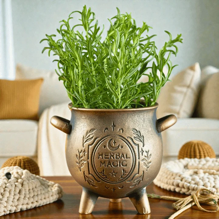 Herbal Magic Kessel-Blumentopf – Terrakotta Pflanzenkessel in Bronzeoptik