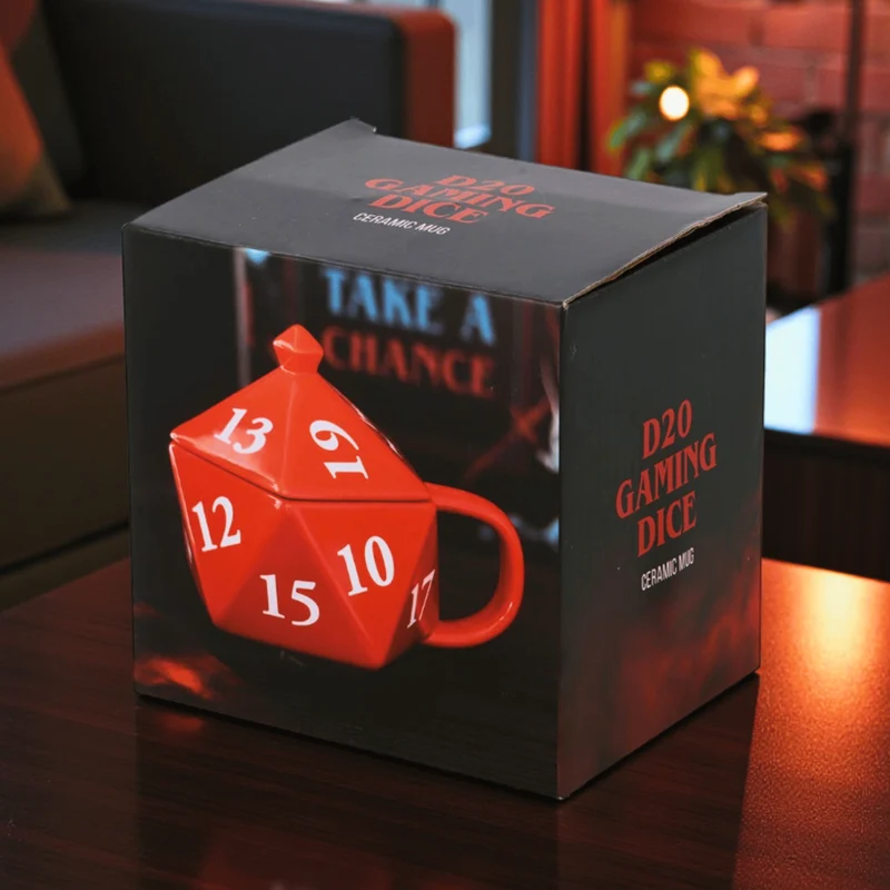 D20 Würfel Tasse – Keramik mit Deckel | Gaming Becher