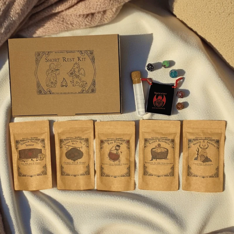 Short Rest Kit – Fantasy Tee Bundle für Pen & Paper Rollenspiele | WORLD OF DICE x ZAUBERMERCH