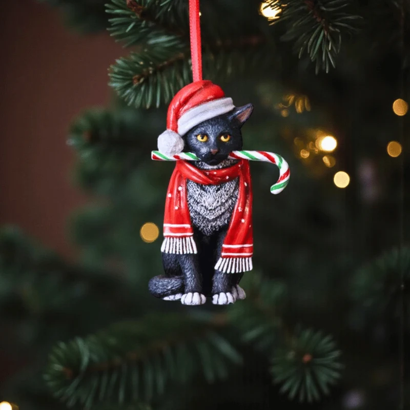 Weihnachtsbaum Anhänger für Catlover – Katze mit Zuckerstange von Lisa Parker